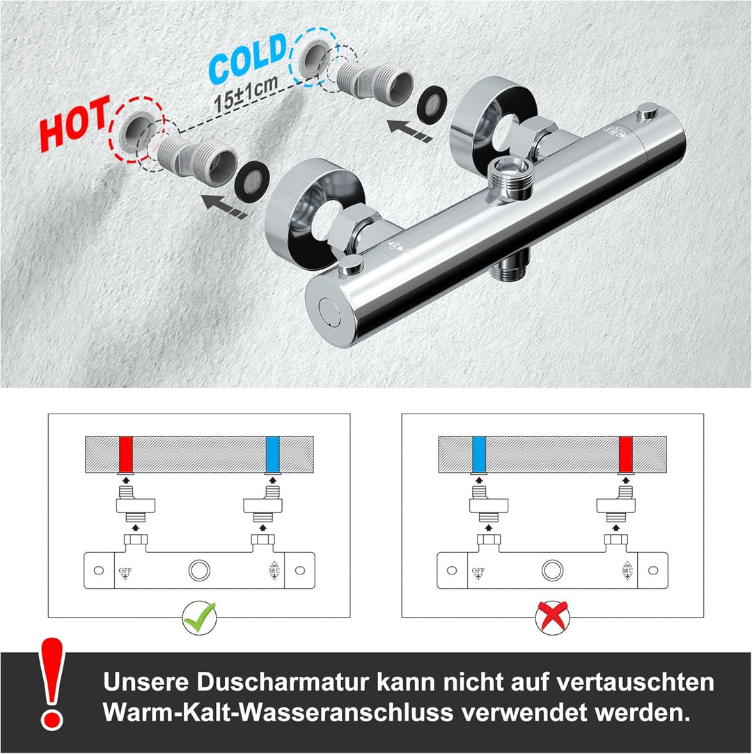 Görbach Regendusche Duschsystem mit Thermostatbatterie Edelstahl Duschset mit Thermostatarmatur (Kop