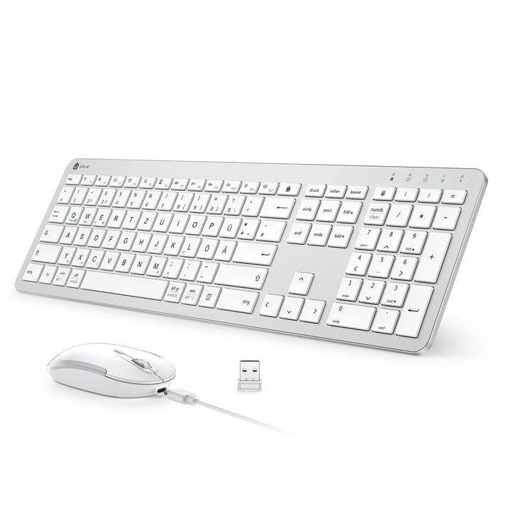 Tastatur Maus Set Kabellos, iClever Wiederaufladbare Funktastatur, Deutsch QWERTZ Layout, 2.4 GHz Fu