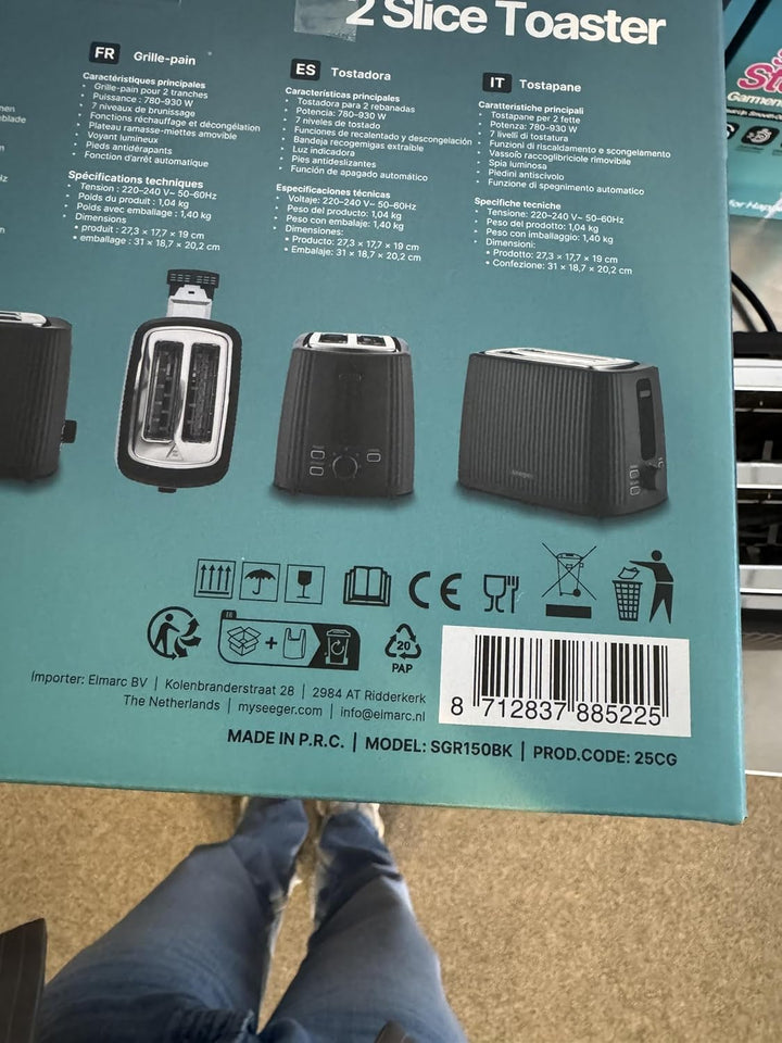 Seeger Toaster, 2 scheiben, 7 bräuningsstufen, Liftfunktion, Herausnehmbare Krümelschublade, Schwarz