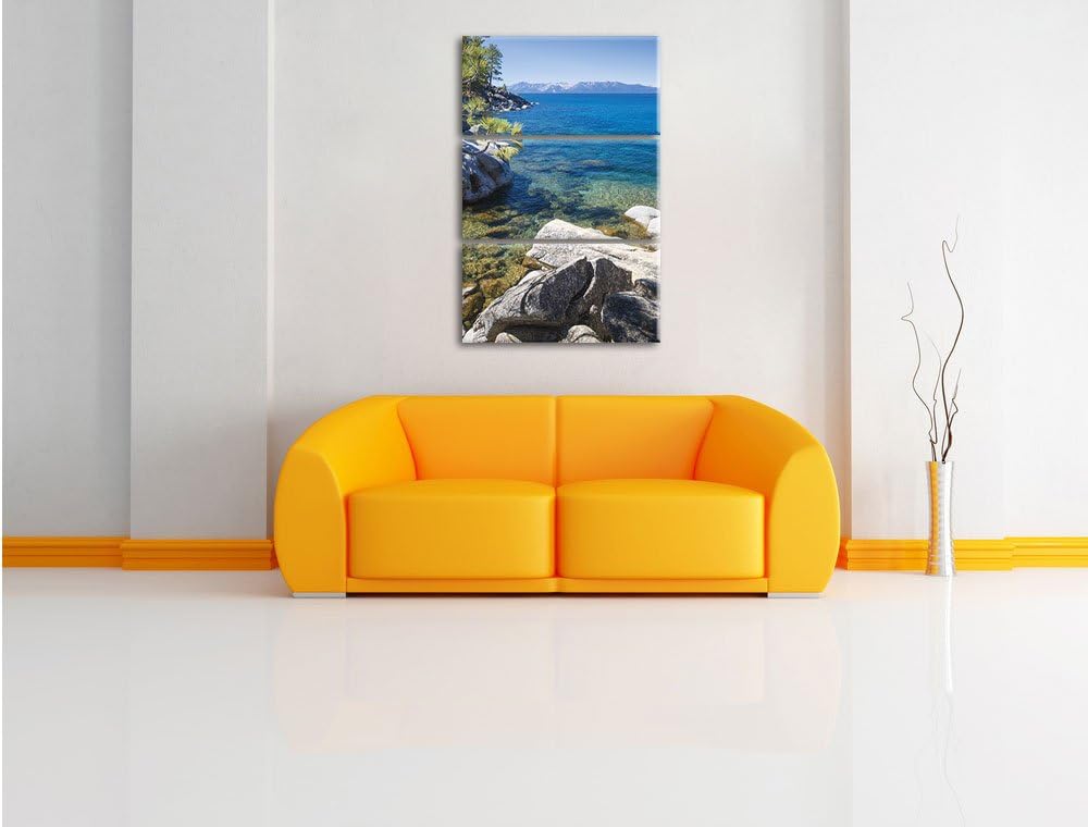 Pixxprint Steinbucht im Mittelmeer als Leinwandbild/Grösse: 3 Teilig (120x80) cm/Wandbild/Kunstdruck