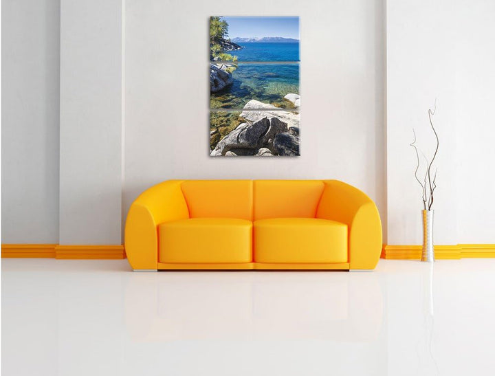 Pixxprint Steinbucht im Mittelmeer als Leinwandbild/Grösse: 3 Teilig (120x80) cm/Wandbild/Kunstdruck