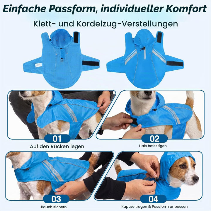 VIVAGLORY Hunderegenmantel für mittelgrosse Hunde, leicht an- und ausziehbare Regenbekleidung, refle