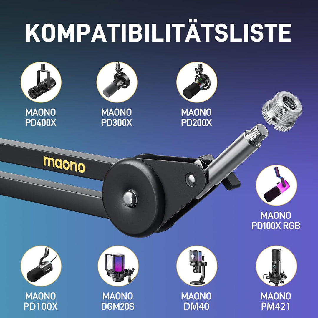MAONO Mikrofon Arm, verstellbar mit 3/8"-5/8" Adapter, für Blue Yeti、HyperX QuadCast、SoloCast、Elgato