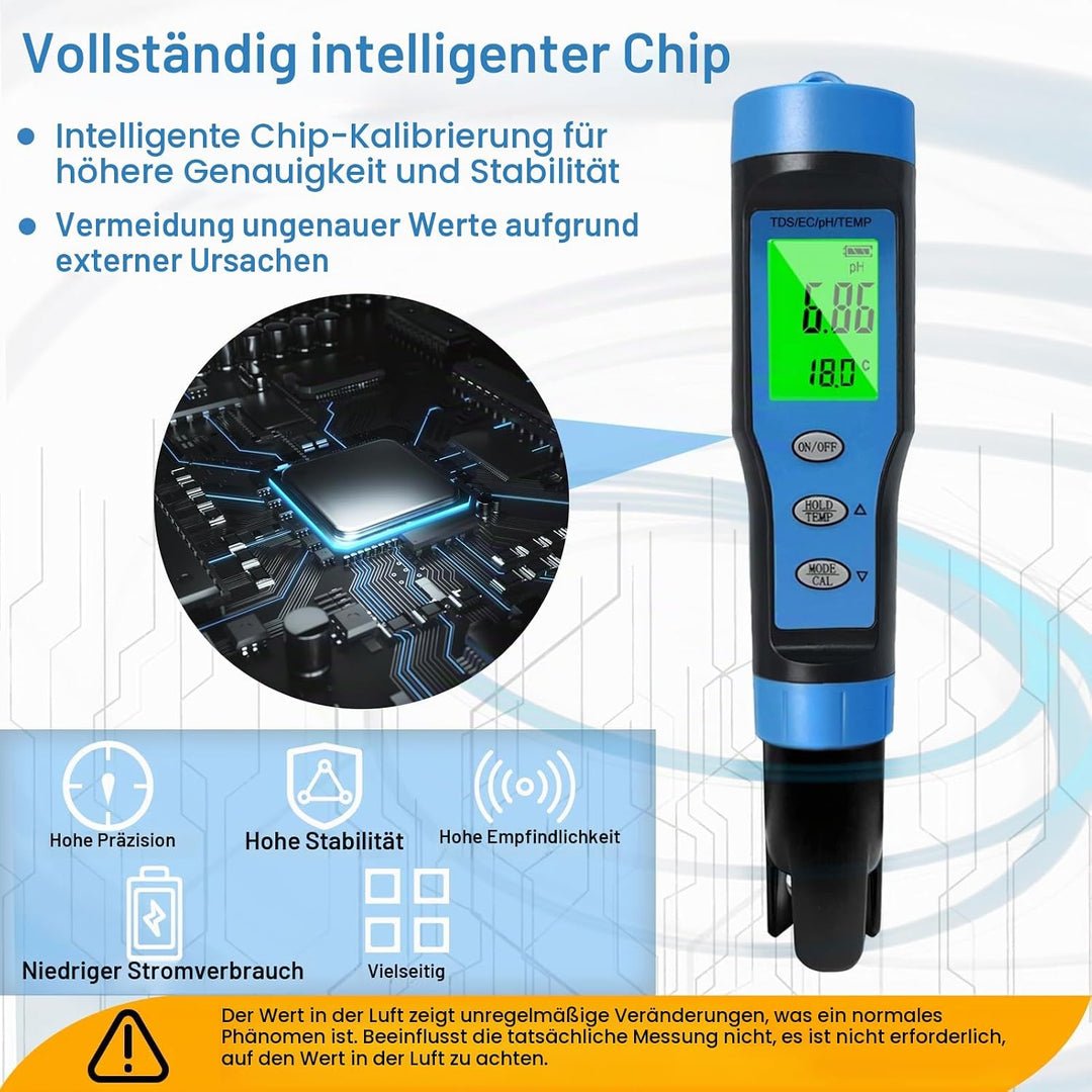 Ueomul pH Messgerät 4 IN 1 mit TDS EC Temperatur Multi-Parameter-Tester 0,01 Auflösung hohe Genauigk