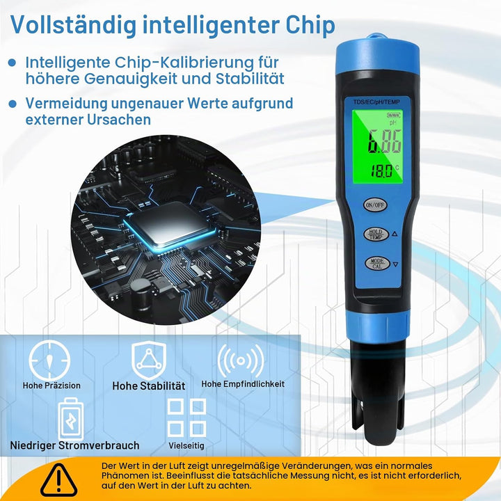 Ueomul pH Messgerät 4 IN 1 mit TDS EC Temperatur Multi-Parameter-Tester 0,01 Auflösung hohe Genauigk