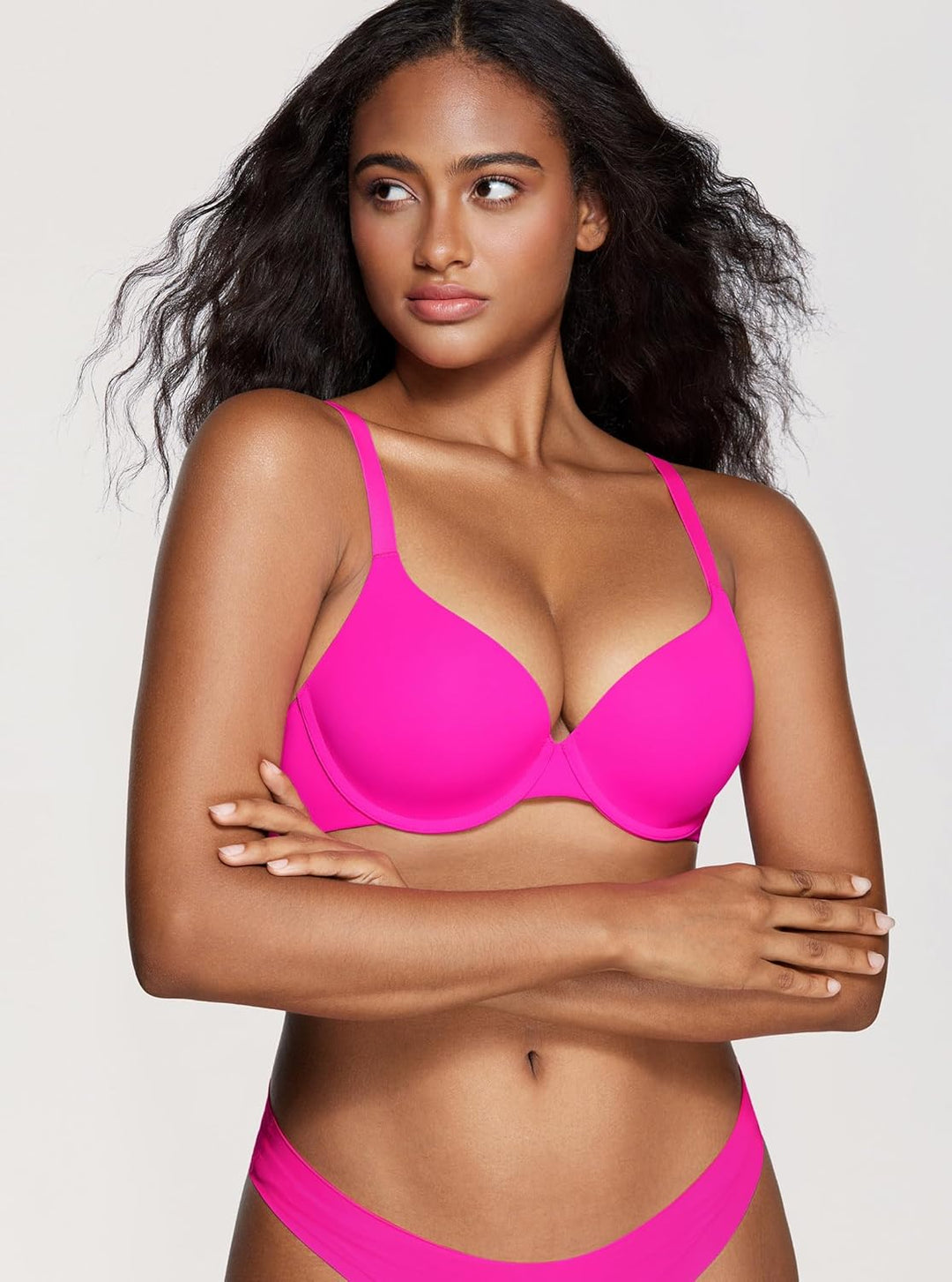 DOBREVA Damen Push Up Bügel BH Soft T Shirt BHS mit Licht Gepolstert Komfort Sexy 75AA Helles Fuchsi