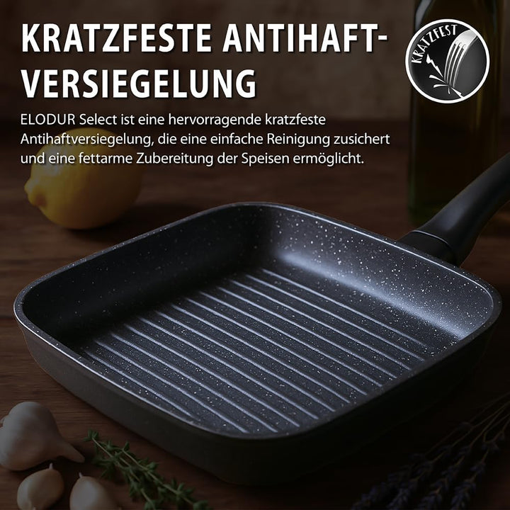 ELO 59558 Grillpfanne 28x28cm PURE BELUGO innen mit keramischer Beschichtung, geeignet für alle Herd