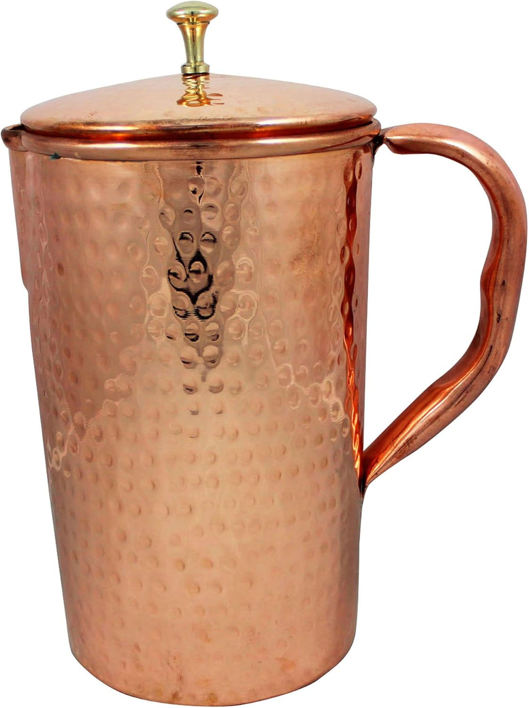 SKAVIJ reiner Kupferkrug mit deckel und 4 becher im gehämmerten stil (1,6 liter)