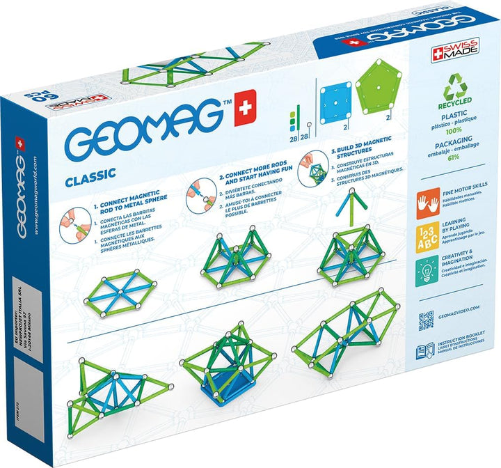 Geomag Classic - 60 Pieces- Magnetic Construction for Children - Green Collection - 100 Percent Recy