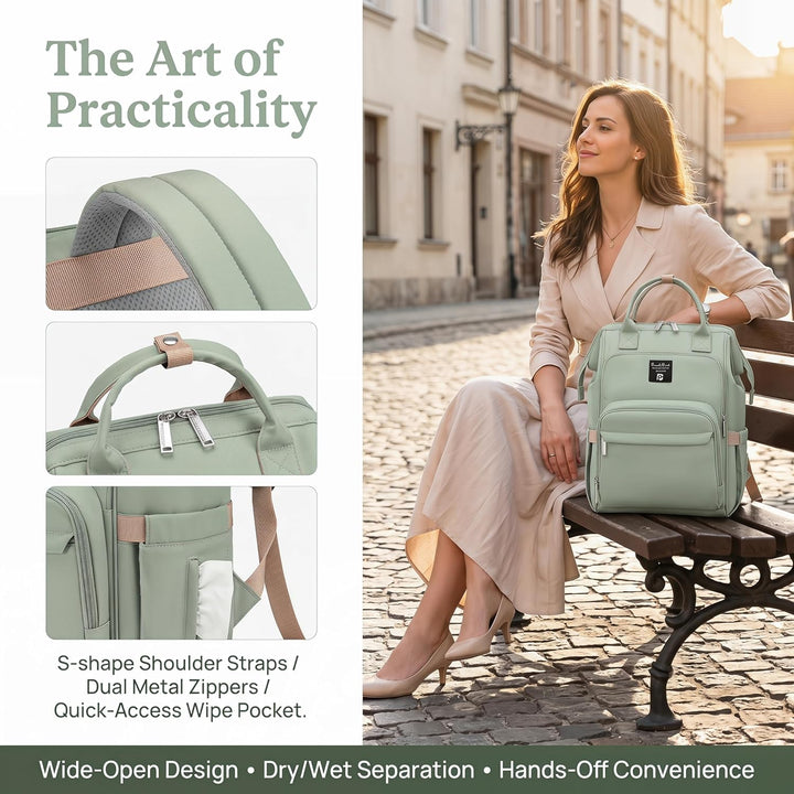 Pomelo Best Moderner Wickelrucksack für Mama Papa – Stylischer Familienrucksack mit Grosser Öffnung,