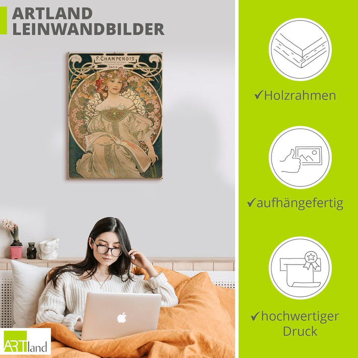 ARTland Leinwandbild Wandbild Bild auf Leinwand 30x40 cm Wanddeko Frau Blumen Champagne Plakat für F
