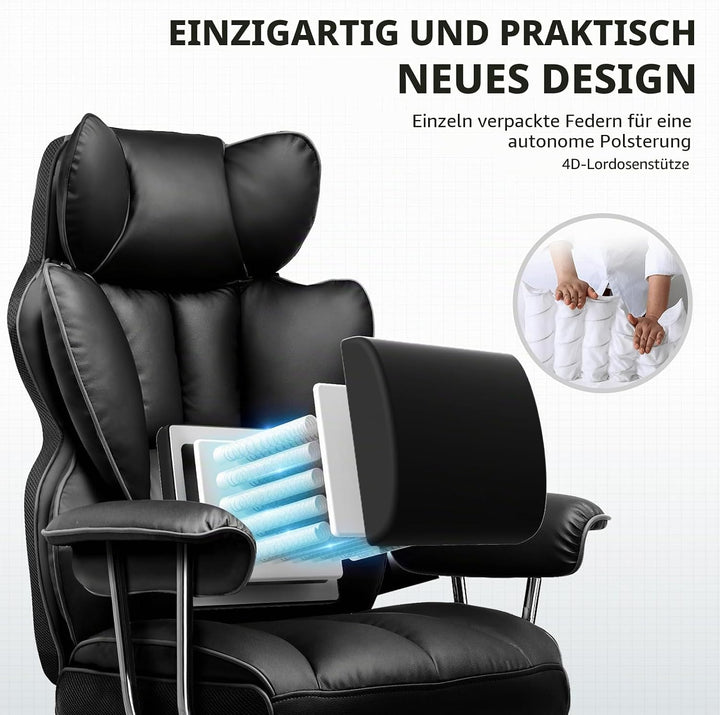 GTPLAYER Gaming Stuhl, Gamer Stuhl, Ergonomischer Bürostuhl mit Fussstütze, Kunstleder, Federsitzkis