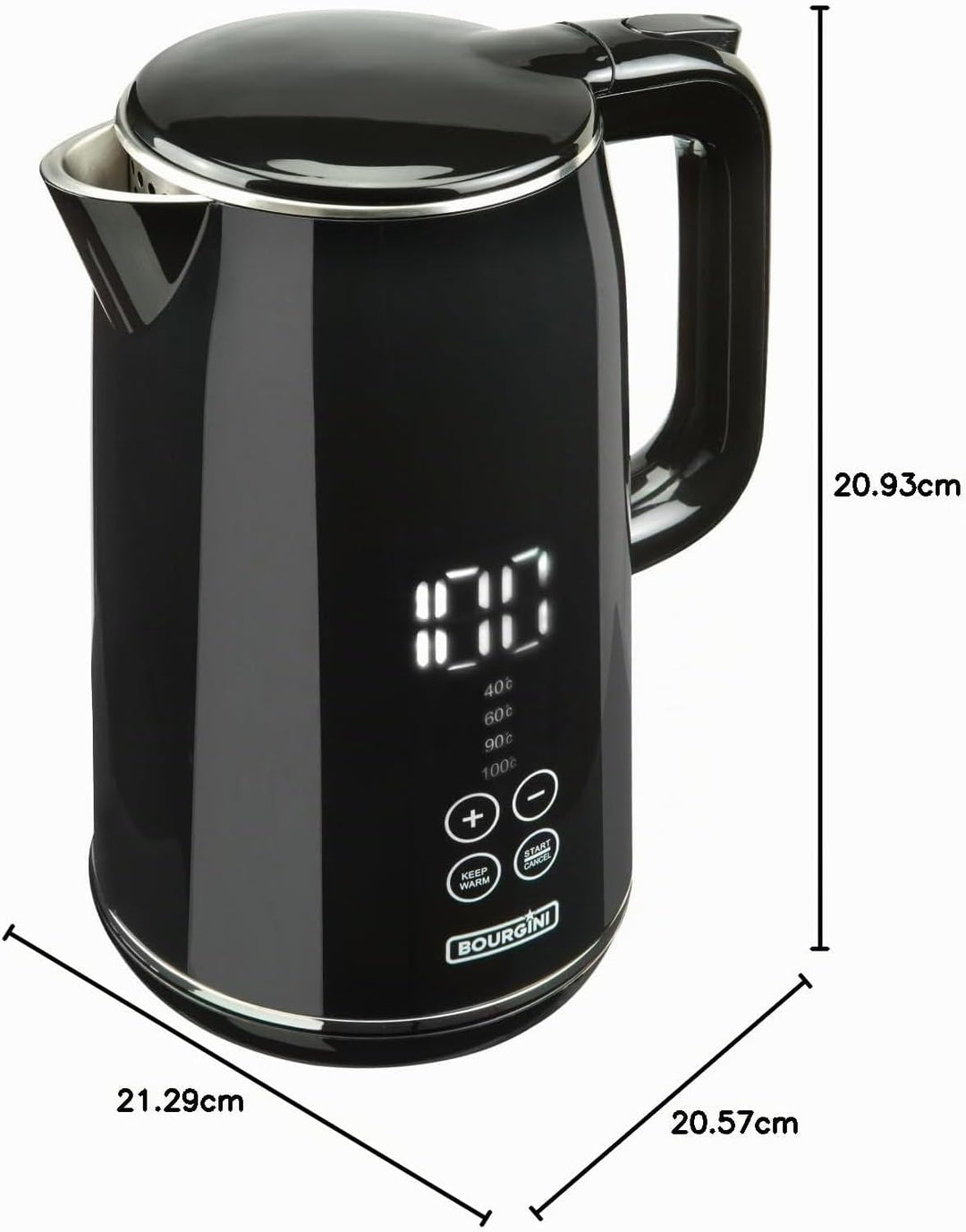 Bourgini Cool Touch - Digitaler wasserkocher Schwarz - wasserkocher mit temperatureinstellung - 1,7