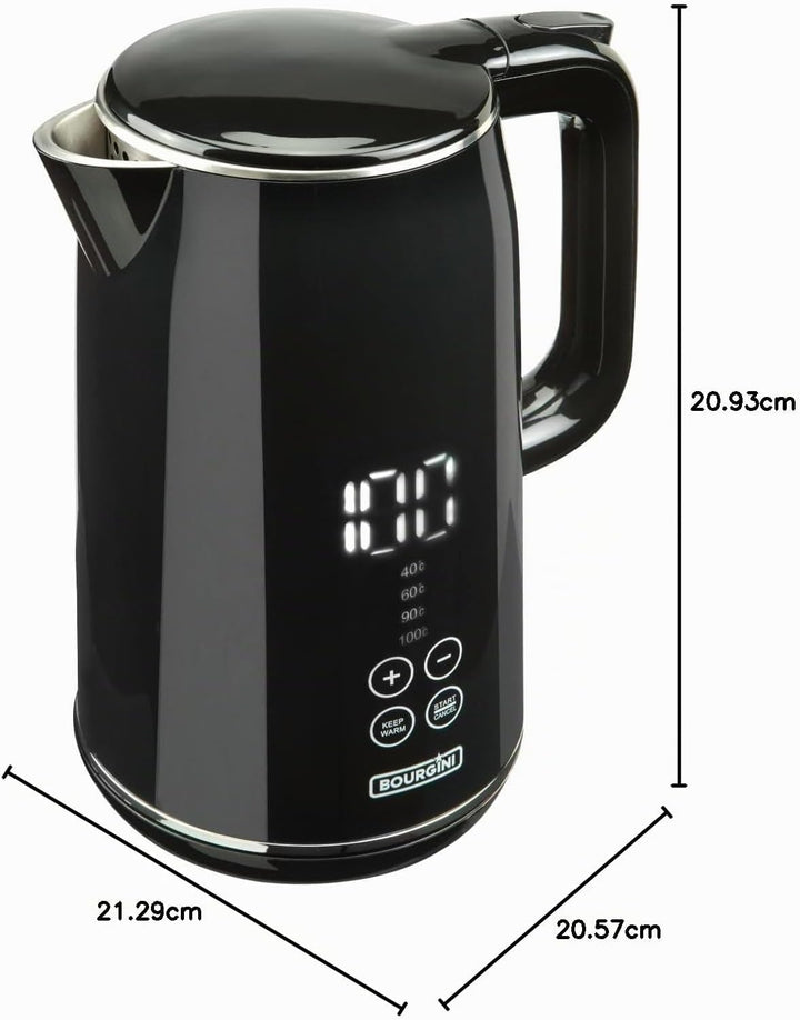 Bourgini Cool Touch - Digitaler wasserkocher Schwarz - wasserkocher mit temperatureinstellung - 1,7