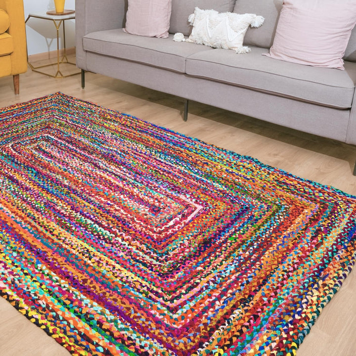 RAJRANG BRINGING RAJASTHAN TO YOU Chindi Rag Rug - 91x152 cm 100% Baumwolle Multi Color Handwoven Ge