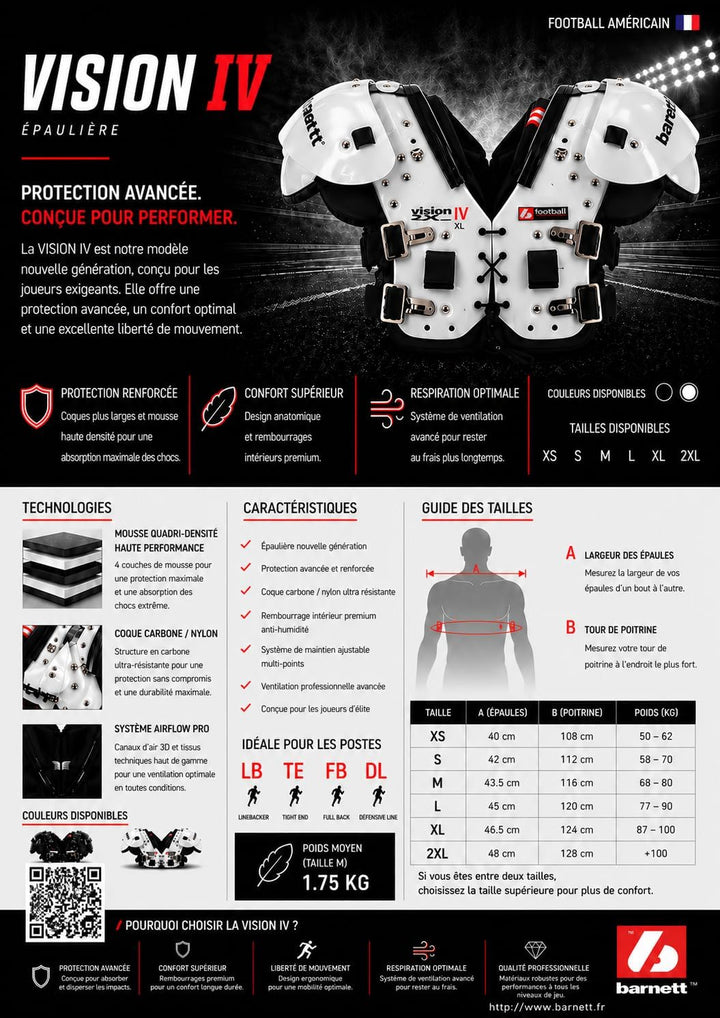 BARNETT Shoulderpad Vision IV American Football Shoulder pad Schulterschutz, sehr leicht, S