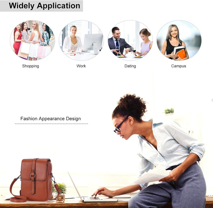 HAWEE Mode Damen Handytasche mit Riemen Echtes Leder Crossbody Handy Umhängetasche Leicht Damen Schu