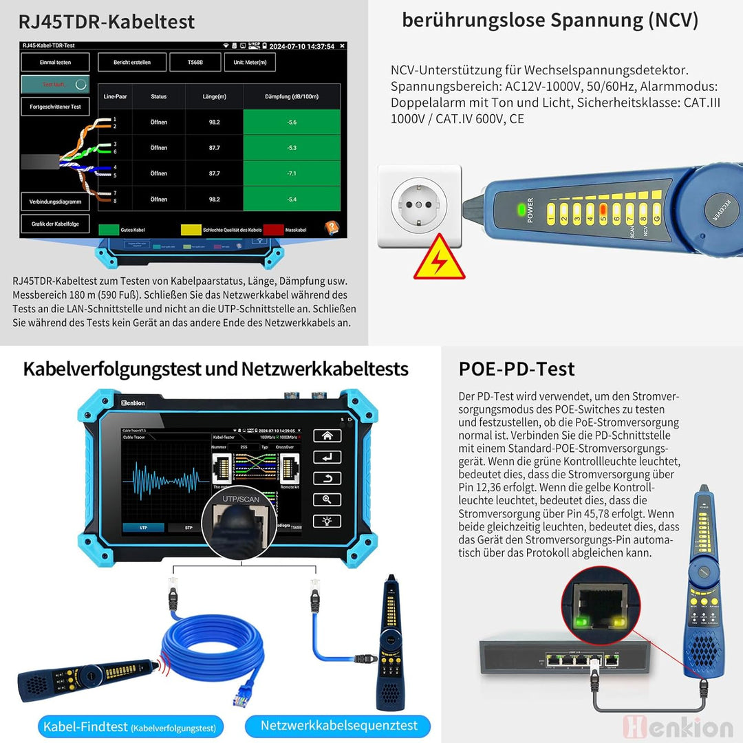 Henkion IPC-5200C Plus CCTV-Kamera-Tester mit 5,4-Zoll-Touchsbildschirm Monitor für 12MP IPC und 4K