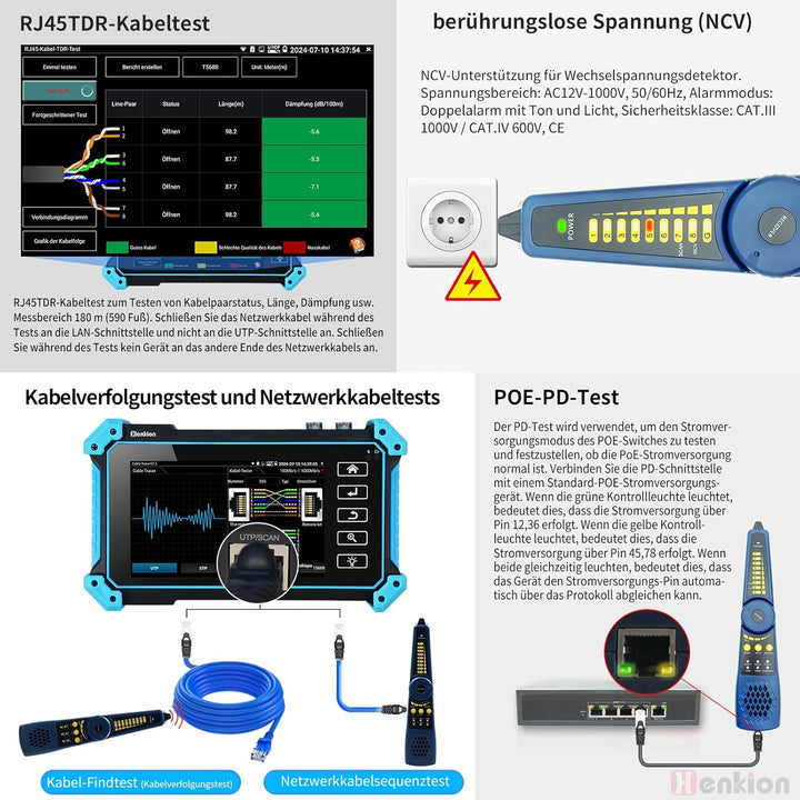 Henkion IPC-5200C Plus CCTV-Kamera-Tester mit 5,4-Zoll-Touchsbildschirm Monitor für 12MP IPC und 4K