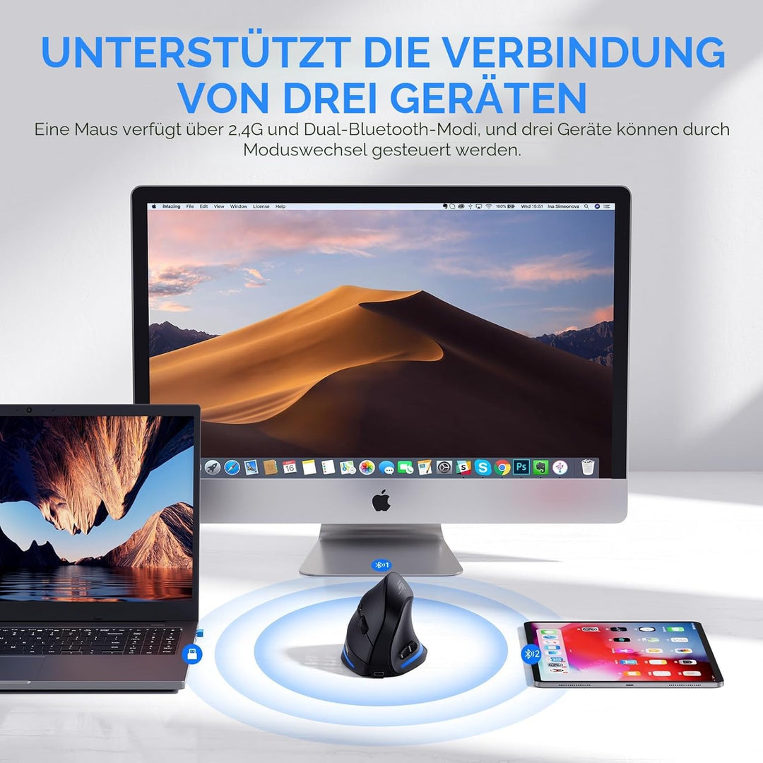 Update-Version 2.4G Vertikale Ergonomische Maus, Silent RGB Vertical Maus, 4800 DPI, 6 Tasten Wieder