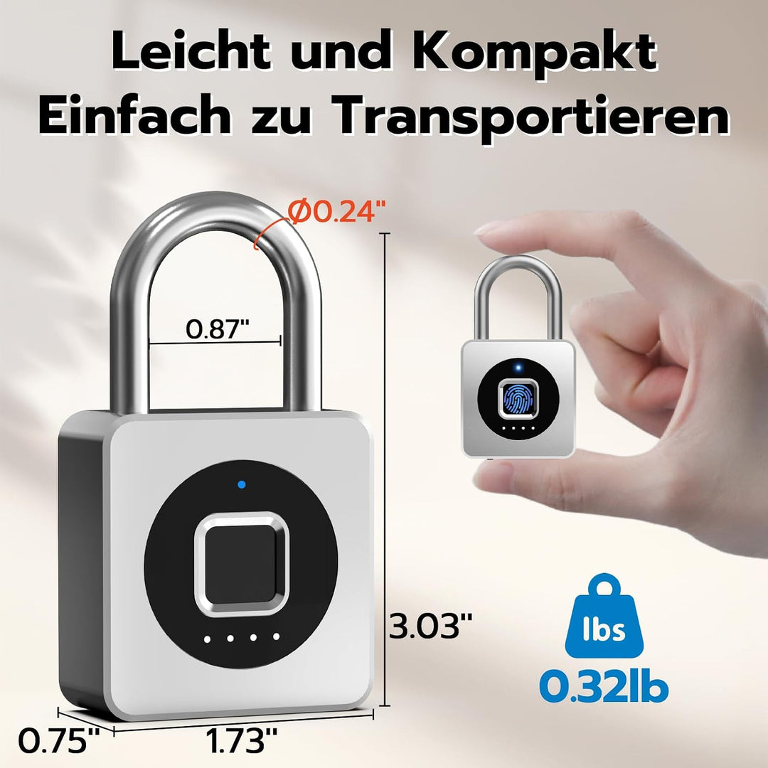 Smart Fingerabdruck Vorhängeschloss für Spinde, mit Bluetooth-App, IP65 wasserdicht, schlüsselloses