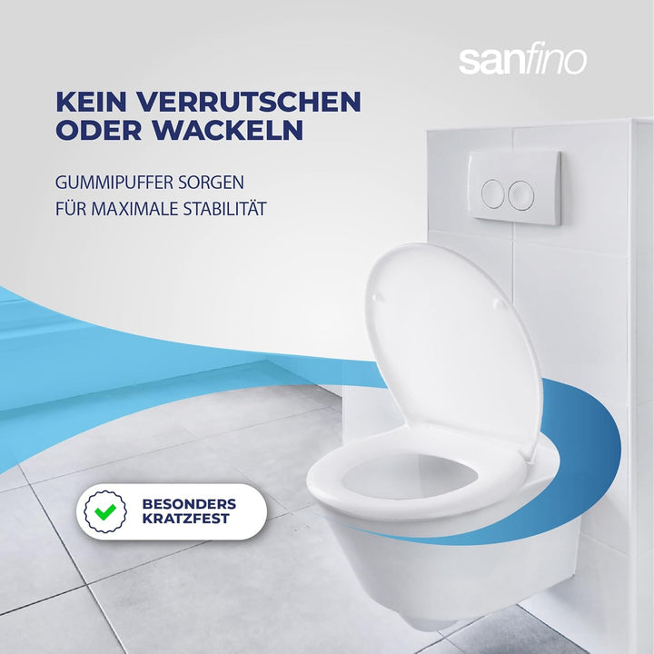 SANFINO® Premium WC Sitz mit Absenkautomatik oval – 5 Jahre Garantie – TÜV geprüfter WC Sitz mit Sch