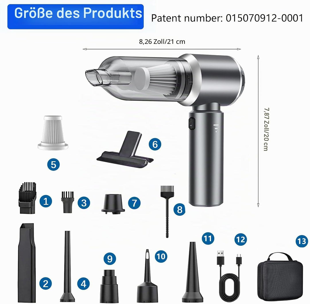 3-in-1 Handstaubsauger Akku Kabellos - 18000Pa Staubgebläse Druckluft und Auto Staubsauger - Mini Au