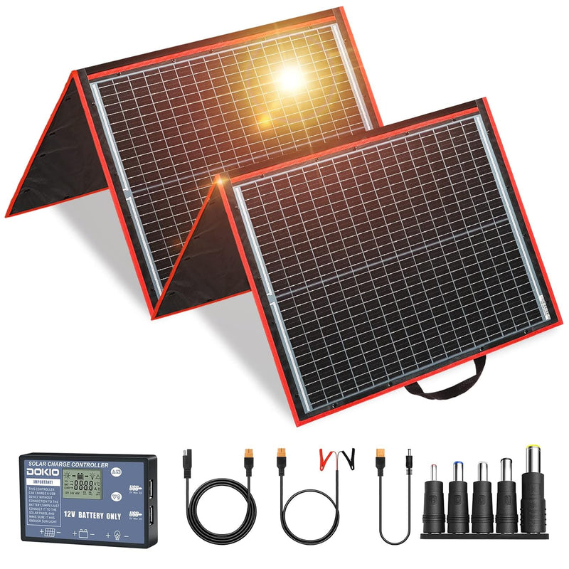 DOKIO Solarpanel Faltbar 160W Monokristalline Tragbare Solarmodul Camping Solaranlage Komplettset (S