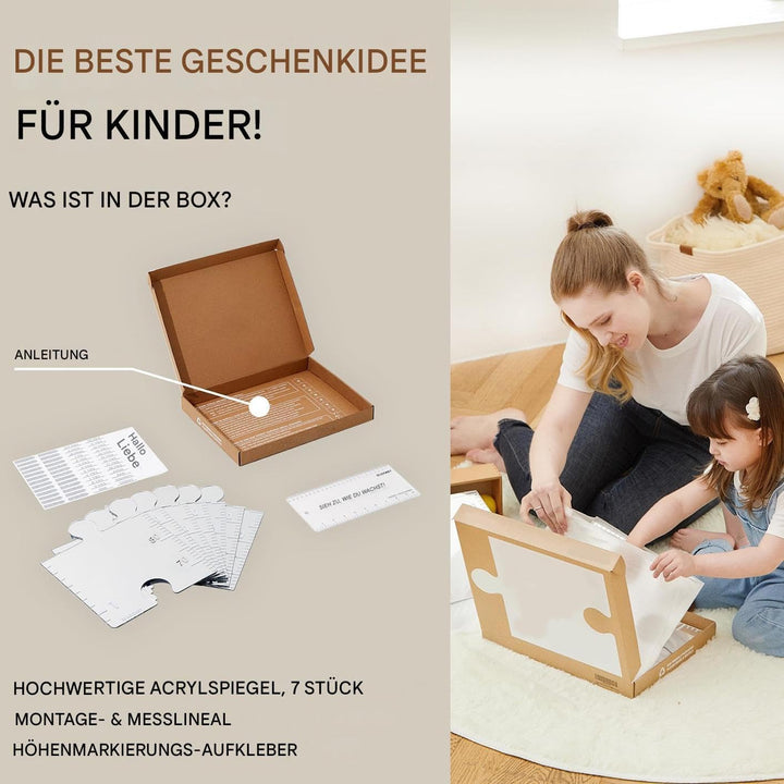 Wachstumstabelle Spiegel, Growth Chart Mirror Mit 6 Acrylspiegel, Aufklebern, Acryllineal, Wachstums