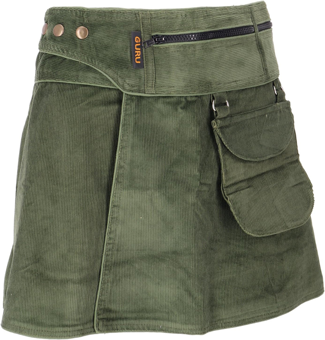 GURU SHOP Wickelrock, Cord Minirock, Damen, Baumwolle 42 Olivgrün, 42 Olivgrün