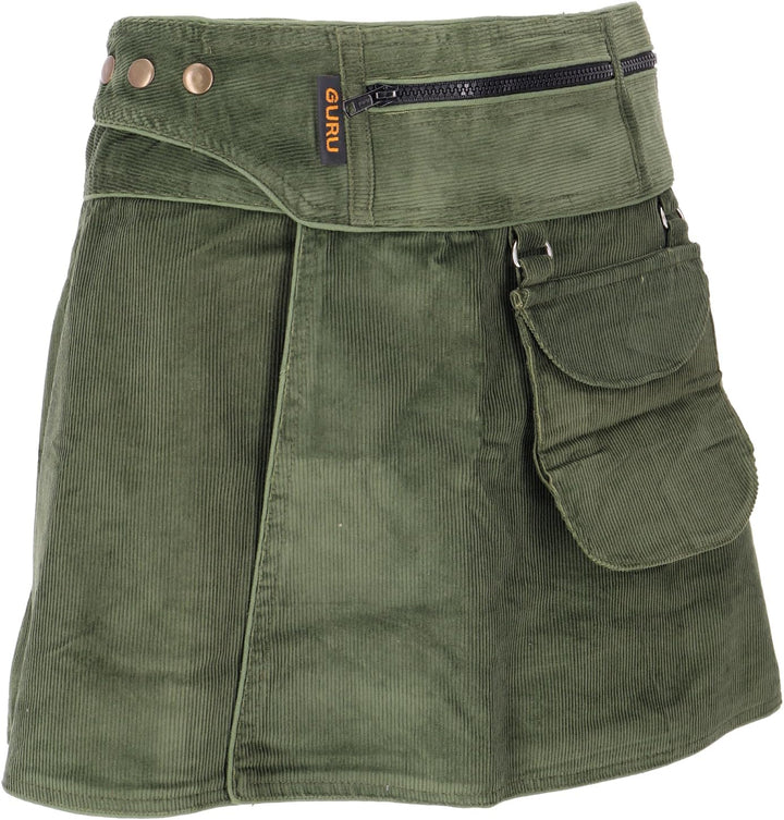 GURU SHOP Wickelrock, Cord Minirock, Damen, Baumwolle 42 Olivgrün, 42 Olivgrün