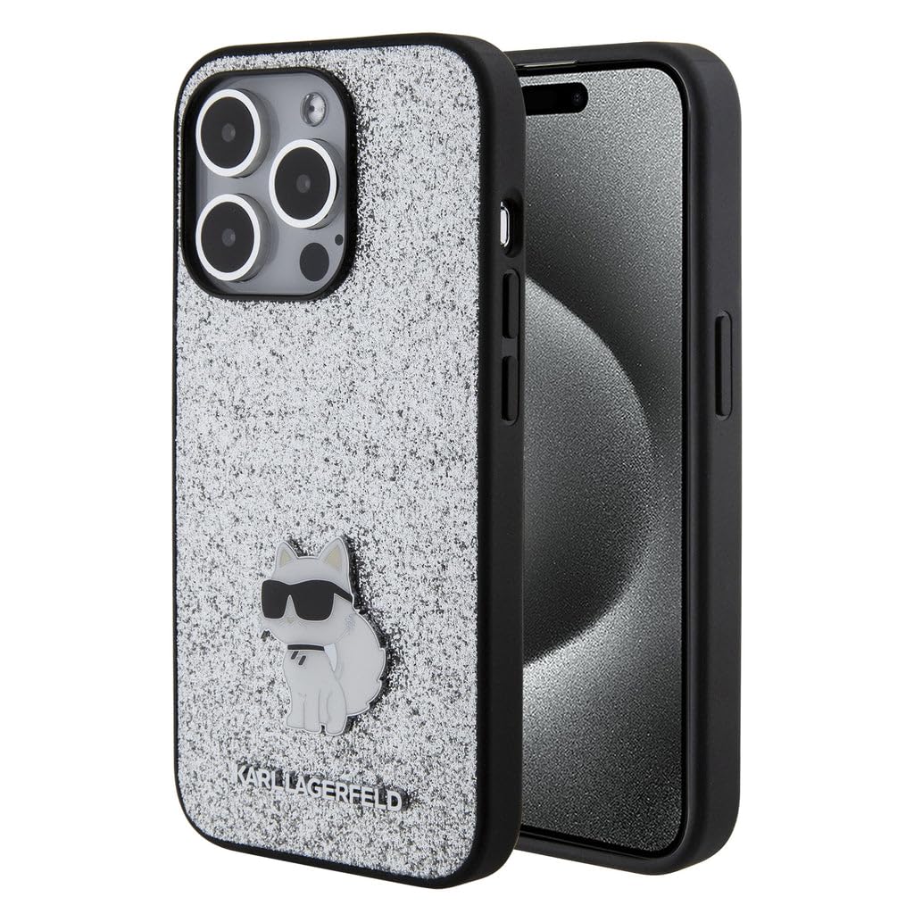 Karl Lagerfeld KLHCP15LGCNPSG Hülle für iPhone 15 Pro 6.1" Silber hardcase Fixed Glitter Choupette L