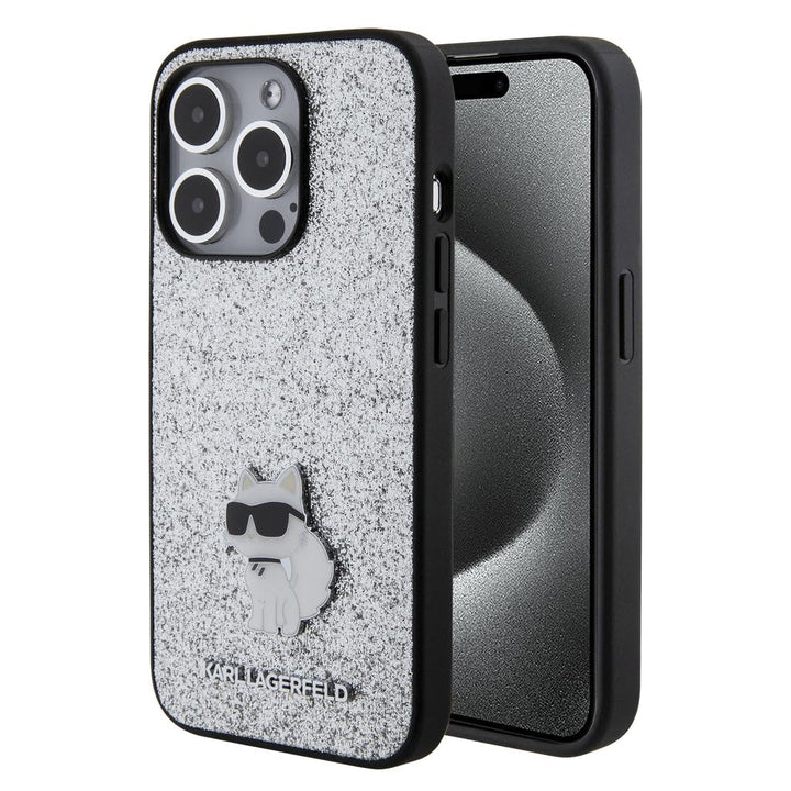 Karl Lagerfeld KLHCP15LGCNPSG Hülle für iPhone 15 Pro 6.1" Silber hardcase Fixed Glitter Choupette L