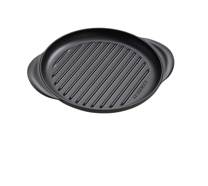 Le Creuset Runde Grillplatte aus Gusseisen mit Hilfsgriff, 25 cm, Schwarz matt, Schwarz Matt