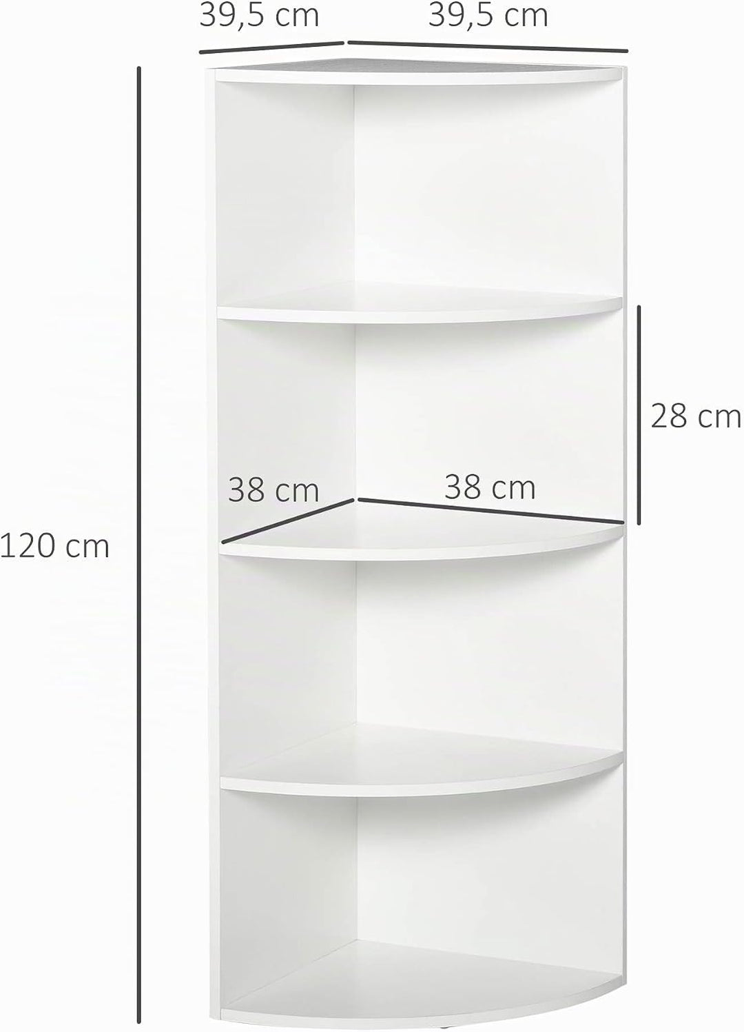 HOMCOM Eckregal Standregal Bücherregal Dekoregal Blumenregal Holzregal fächerförmig 4 Fächer Weiss 3