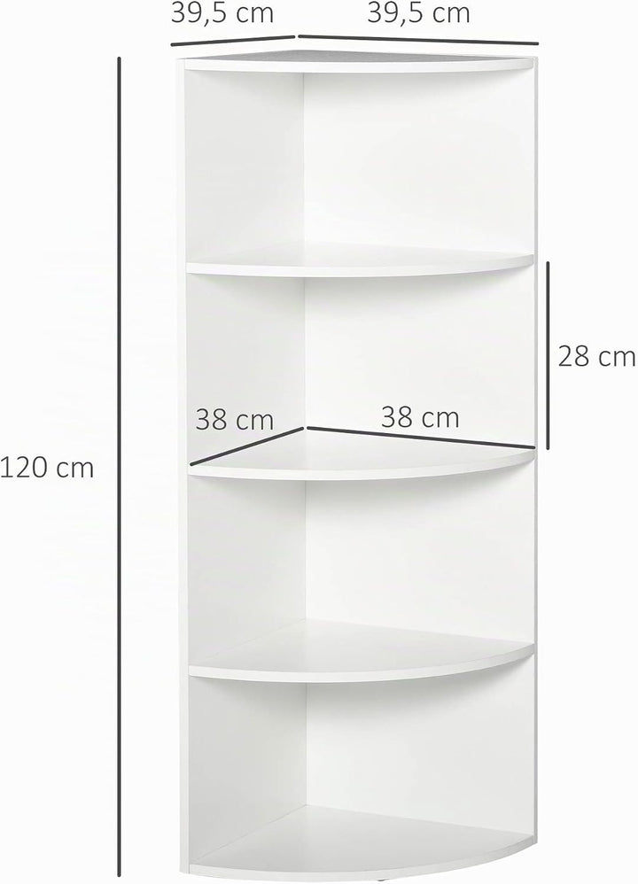 HOMCOM Eckregal Standregal Bücherregal Dekoregal Blumenregal Holzregal fächerförmig 4 Fächer Weiss 3