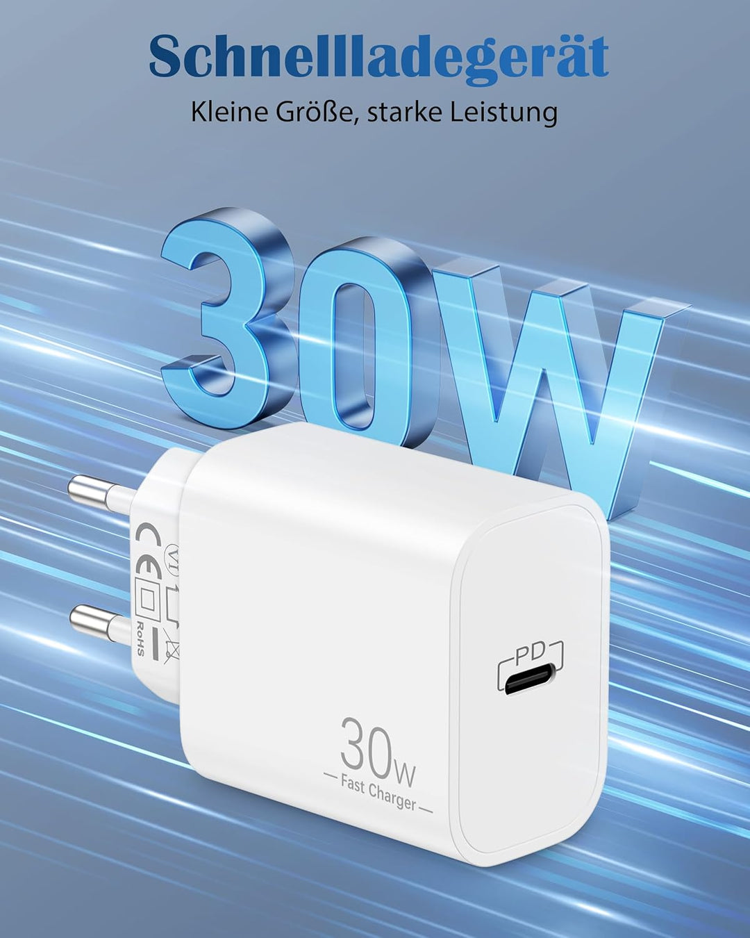 30W USB C Ladegerät mit 2M Ladekabel für iPhone 17e/17/16/16e/15 Pro Max, iPad Pro/Air, iPad 10/11/A