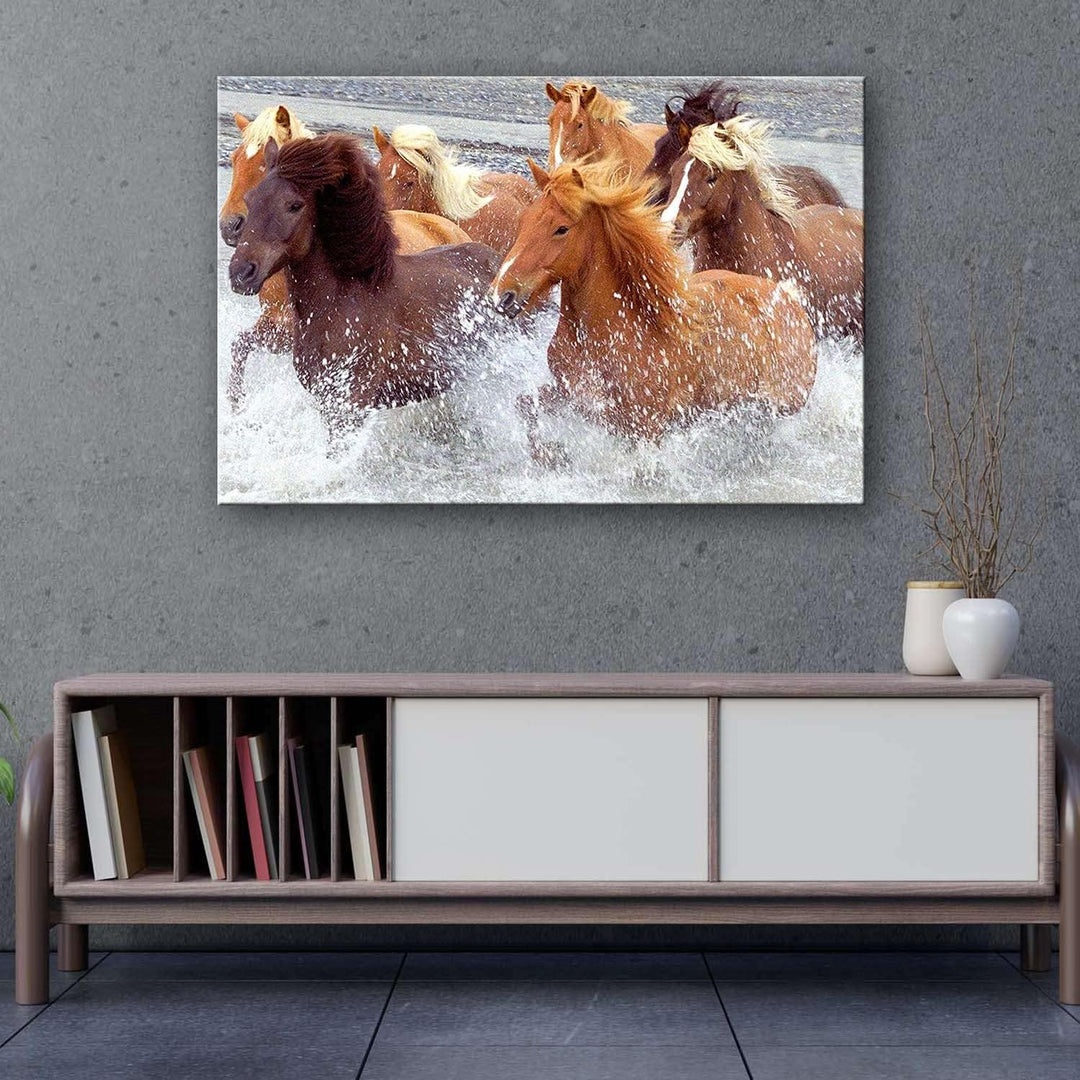 Startonight Bilder Pferde Wasser, Leinwandbilder Moderne Kunst, Tiere Wanddeko Kunstdrucke, Wandbild