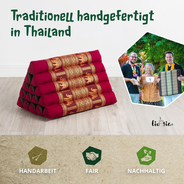 livasia Rückenstützkissen extrahoch mit Thaiseide - 38x55x35cm - Dreieckskissen für Garten/Balkon, K