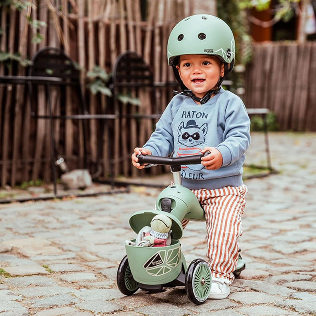 Scoot & Ride Unisex – Babys Highwaykick 1 Lifestyle Kickboard mit Sitz und Behälter… Green Lines, Gr