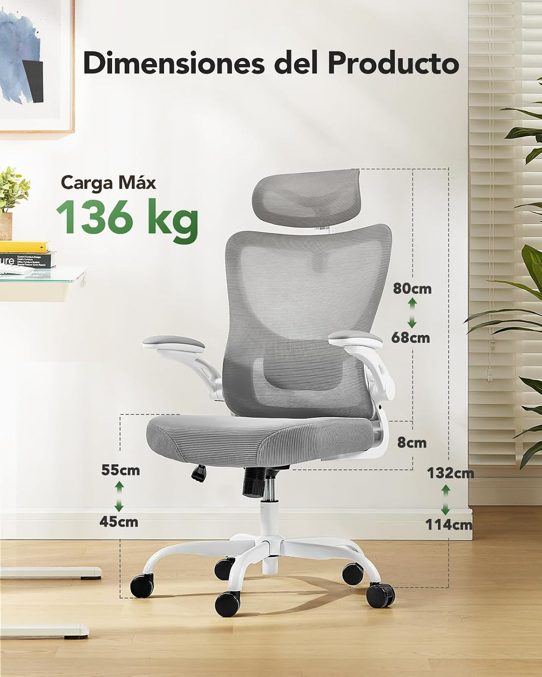 Marsail Bürostuhl Ergonomisch: Schreibtischstuhl mit hohem Rückenlehne-Mesh und Verstellbarer Lenden