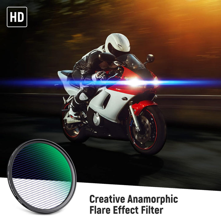 NEEWER 58mm Blue Streak Anamorphic Filter optisches HD Glas, um 360 ° drehbarer Anamorpher Streulich