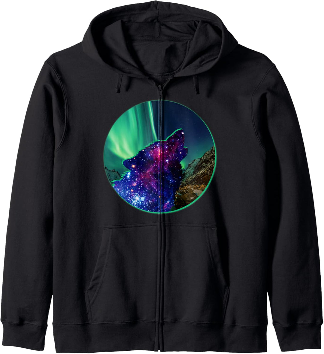 Northern Lights Aurora Borealis Alaska Nature Space Wolf Kapuzenjacke