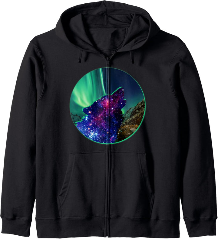 Northern Lights Aurora Borealis Alaska Nature Space Wolf Kapuzenjacke