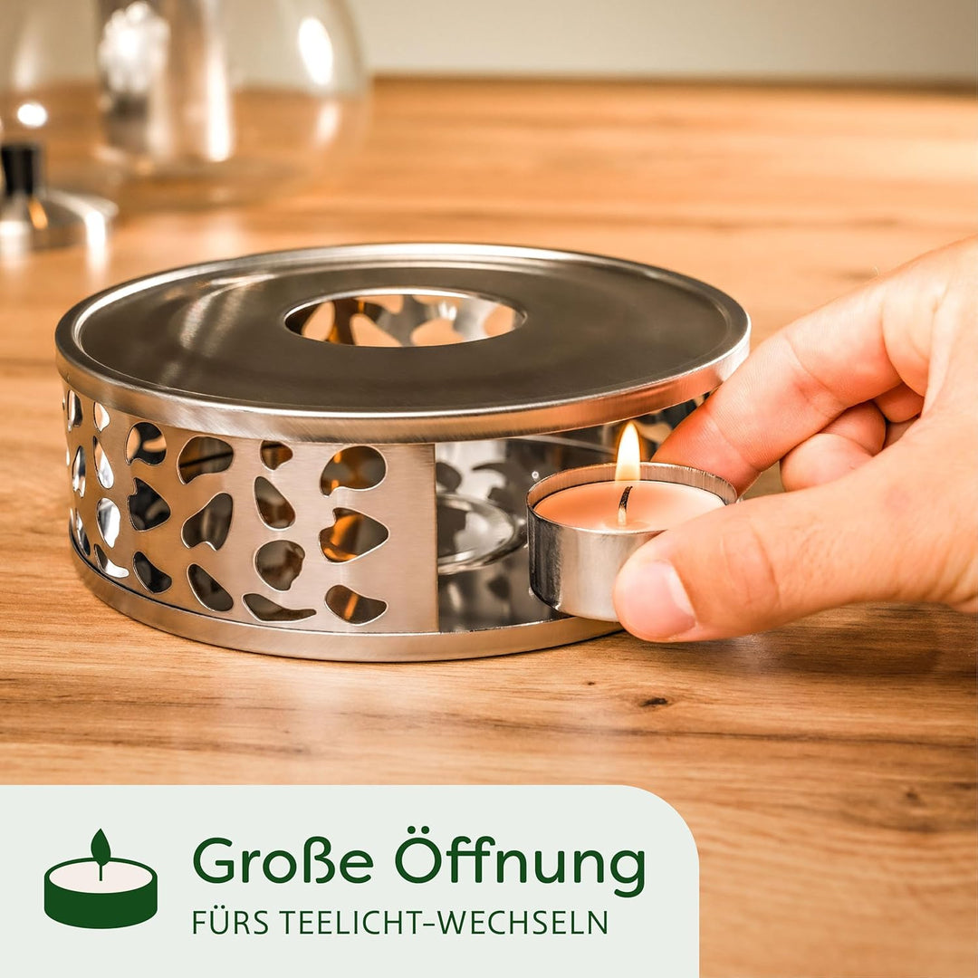 Cosumy Teekanne mit Sieb und Stövchen - 1,5 Liter - Hält lange warm - Spülmaschinenfest - Glas Teebe