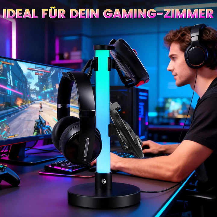 VCOM Kopfhörer Ständer mit 17 RGB- Lichtmodi, Gaming Zubehör Controller Halter mit Fernbedienung, Un