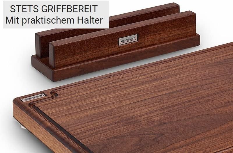 Schneidboard Nussbaum S+ Inkl. Halter - Design Schneidebrett Aus Holz mit Saftrillle und passendem H