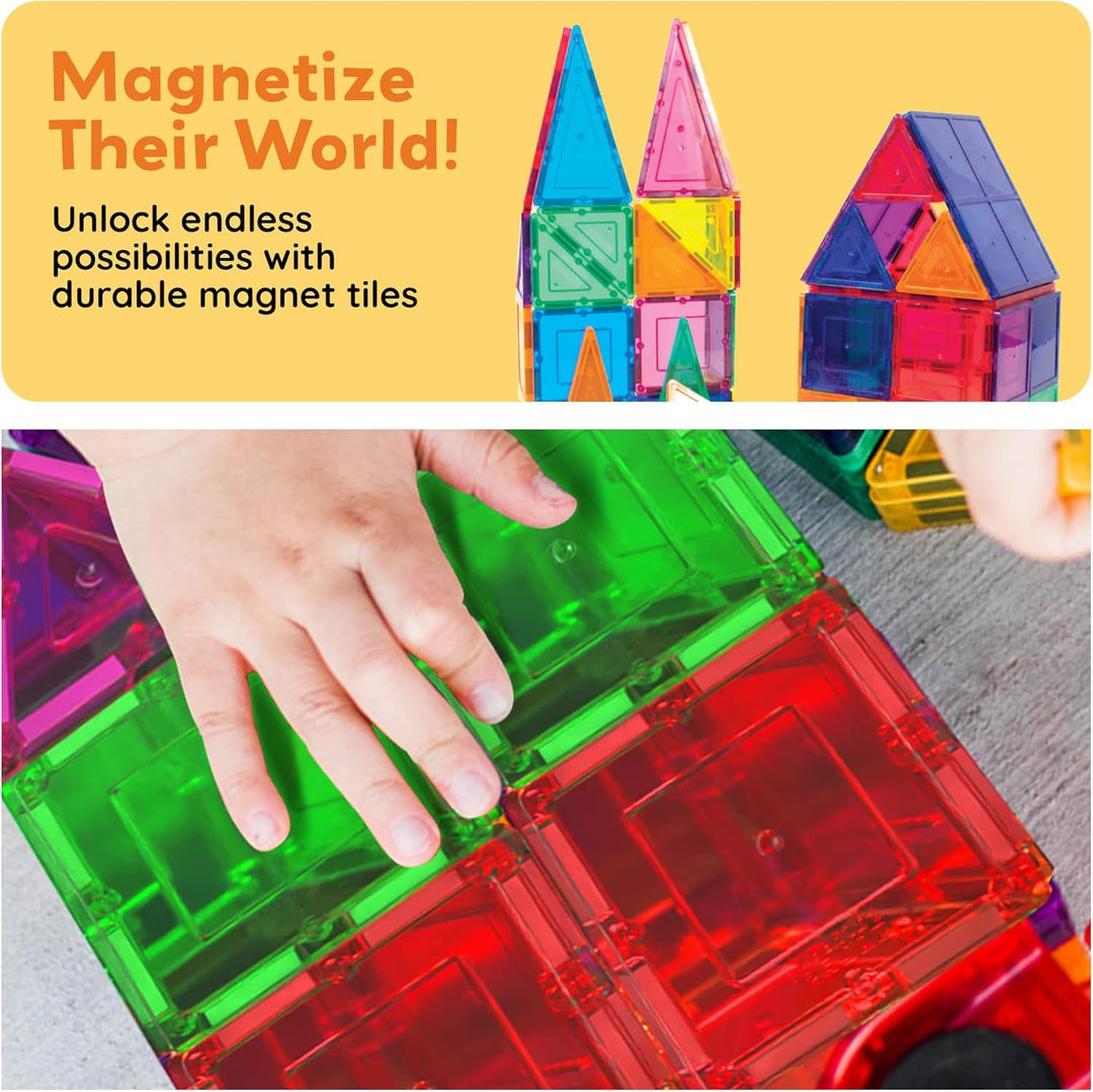 PicassoTiles 100 Piece Magnetic Playboards Tiles Set Magnet Toys for Toddlers STEM Building Blocks S