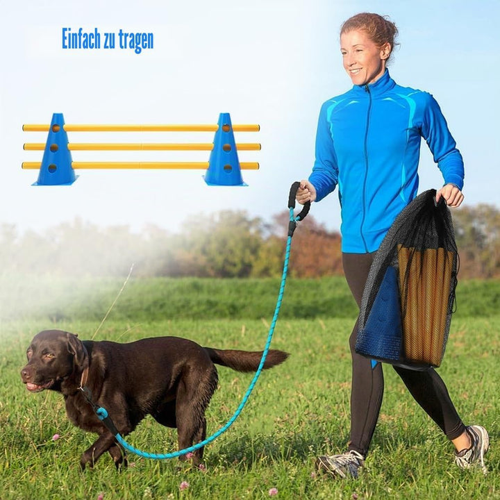 RANJIMA Agility Set Hunde Klein, 5er Sports Steckhürdenset mit 10 Kegel 23cm &amp; 5 Stangen 80cm, Caval