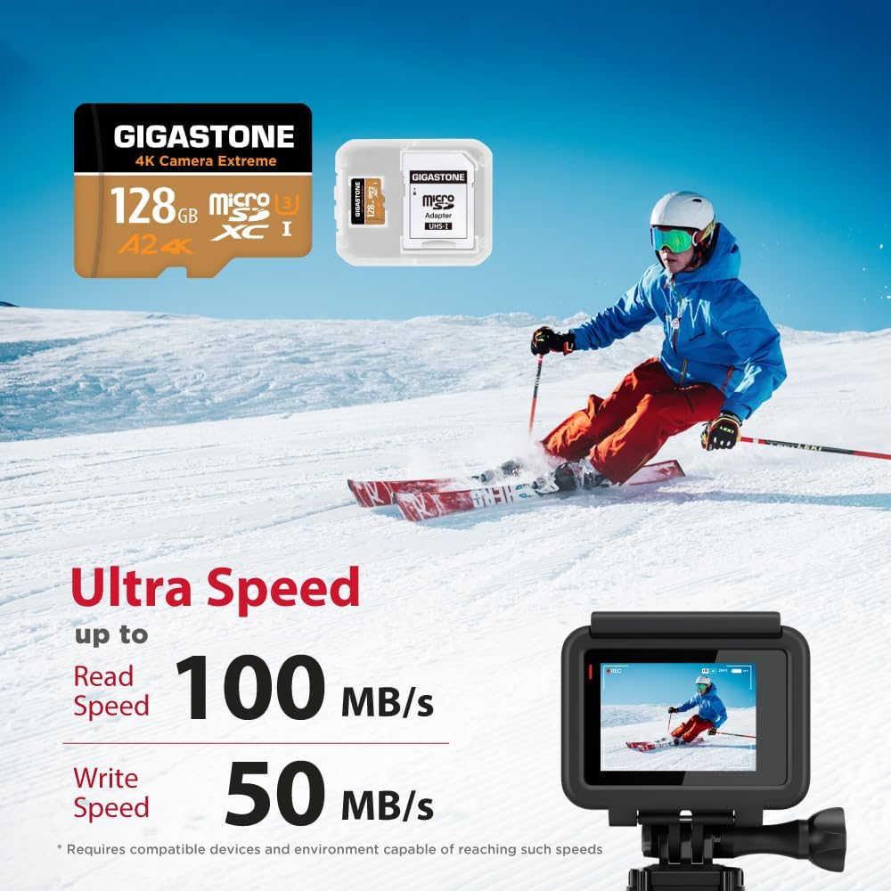 [5 Jahre kostenlose Datenwiederherstellung] Gigastone 4K Kamera Extreme 128GB MicroSDXC Speicherkart
